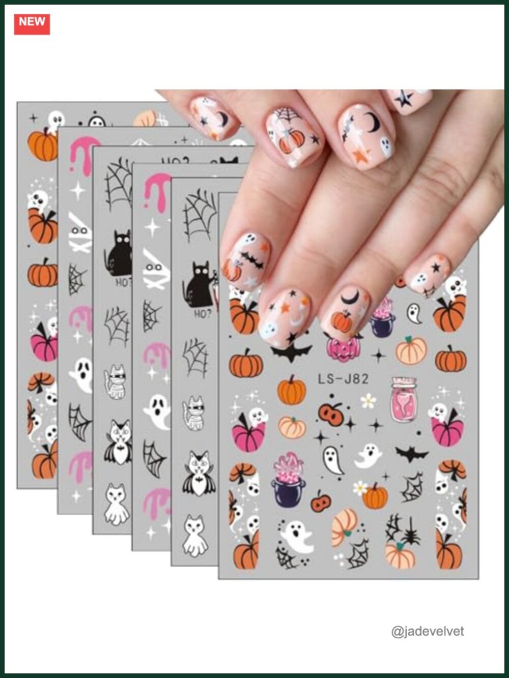 Halloween Nail Art Stickers Cute Ghost Pumpkin 3D Self-Adhesive Decals Bat Cat